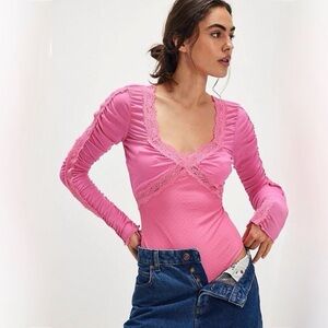 Free People Intimately Forever Young Pink Valentine’s Day Bodysuit Sz M NWT $68